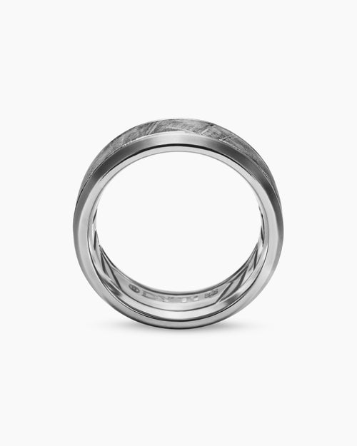 Mens Beveled Band Ring in Grey Titanium with Meteorite, 8.5mm