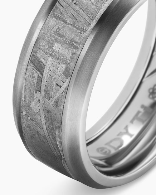 Mens Beveled Band Ring in Grey Titanium with Meteorite, 8.5mm