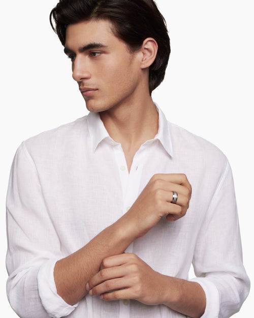 Mens Beveled Band Ring in Grey Titanium, 8.5mm