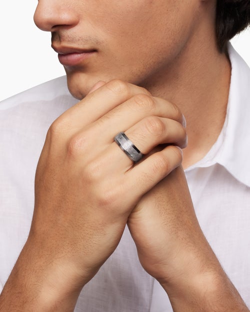 Mens Beveled Band Ring in Grey Titanium, 8.5mm