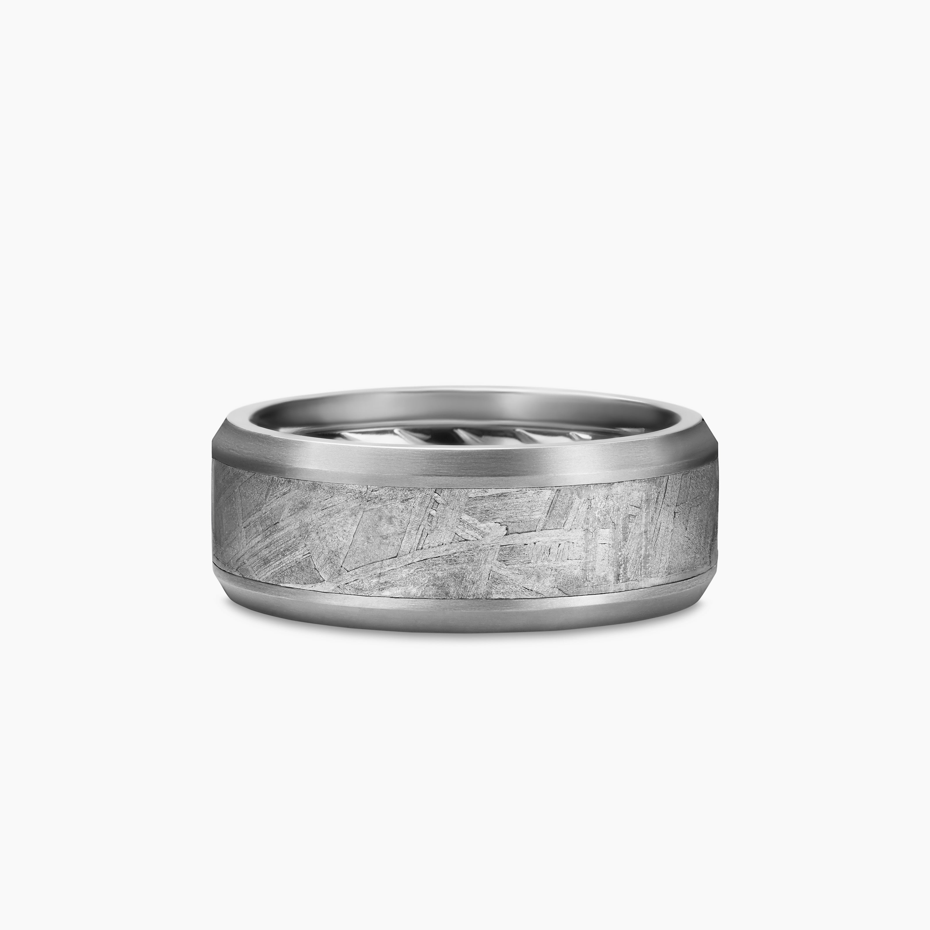 Mens Beveled Band Ring in Grey Titanium with Meteorite, 8.5mm