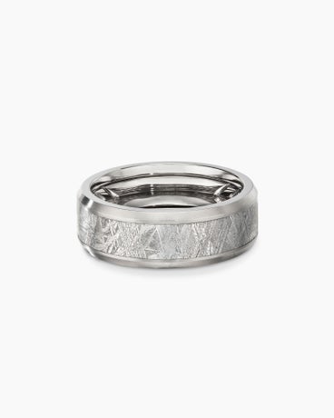 Bevelled Band Ring in Grey Titanium with Meteorite, 8.5mm