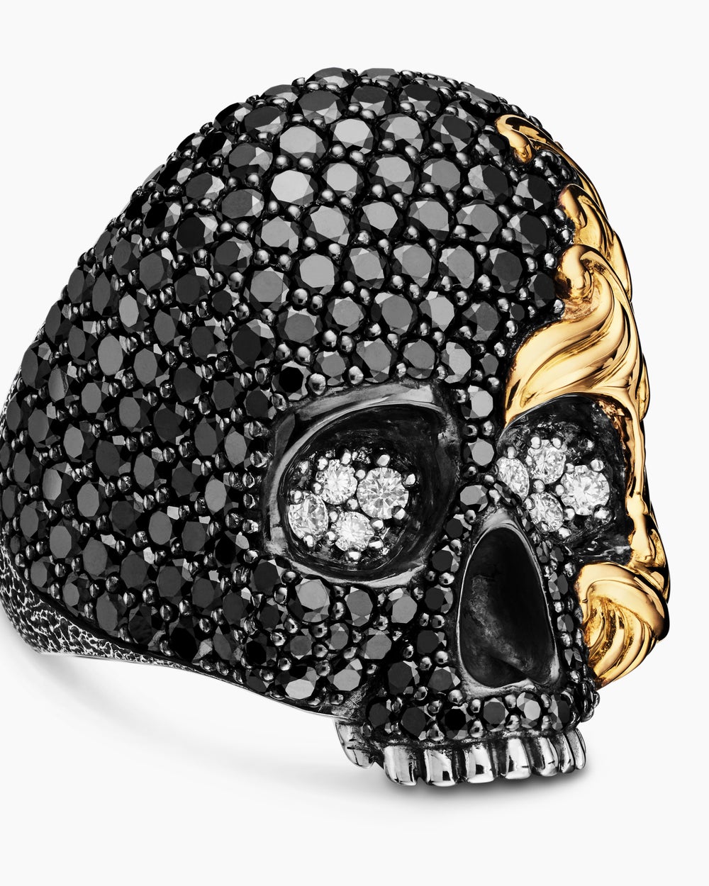 Mens Waves Skull Ring in Sterling Silver with 18K Yellow Gold, 26mm