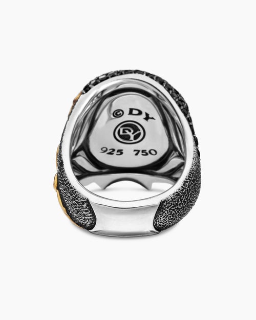 Mens Waves Skull Ring in Sterling Silver with 18K Yellow Gold and Diamonds, 26mm