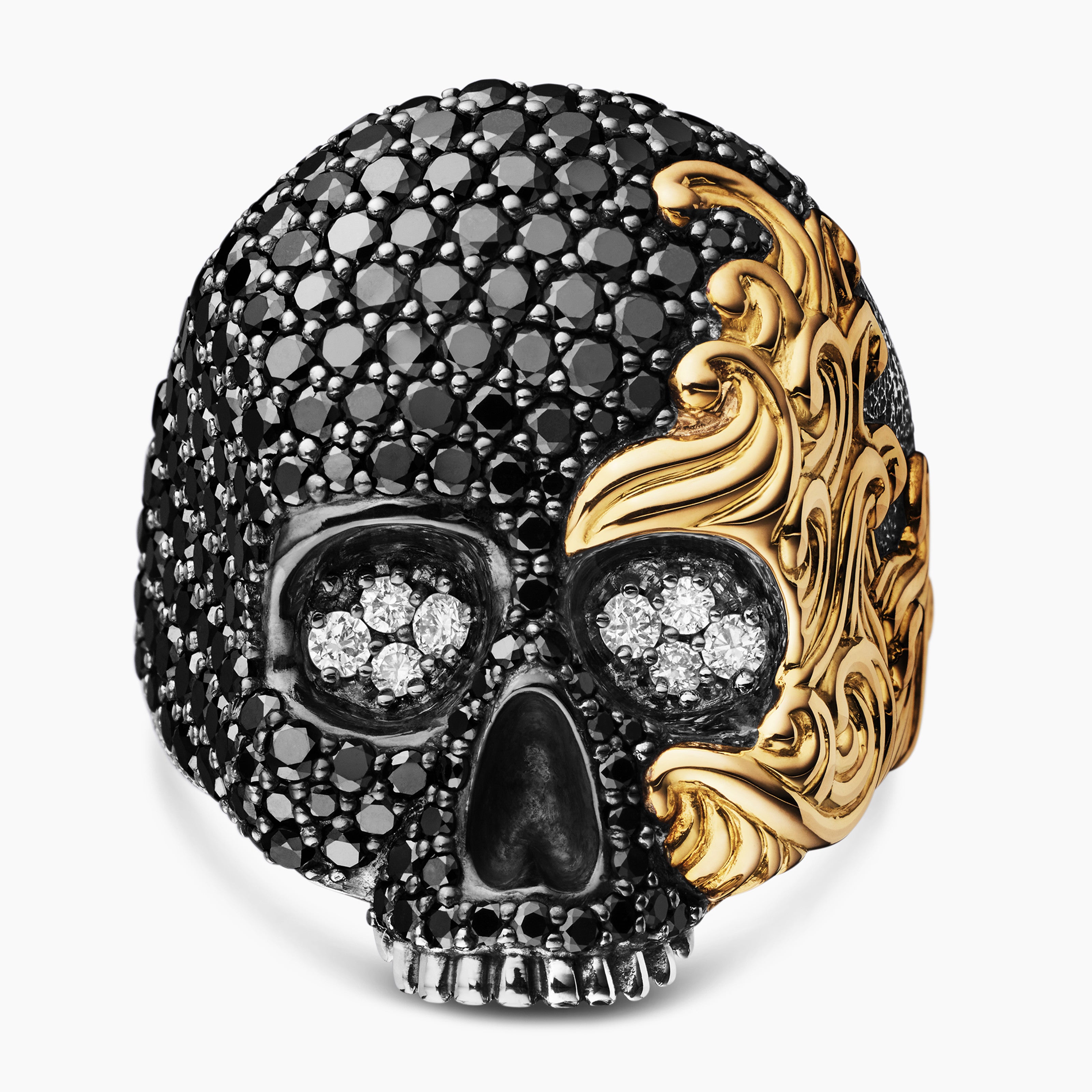 Waves Skull Ring in Sterling Silver with 18K Yellow Gold and