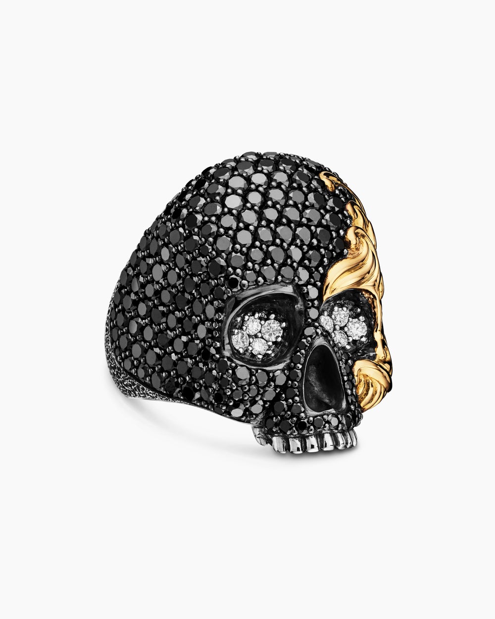Mens Waves Skull Ring in Sterling Silver with 18K Yellow Gold, 26mm
