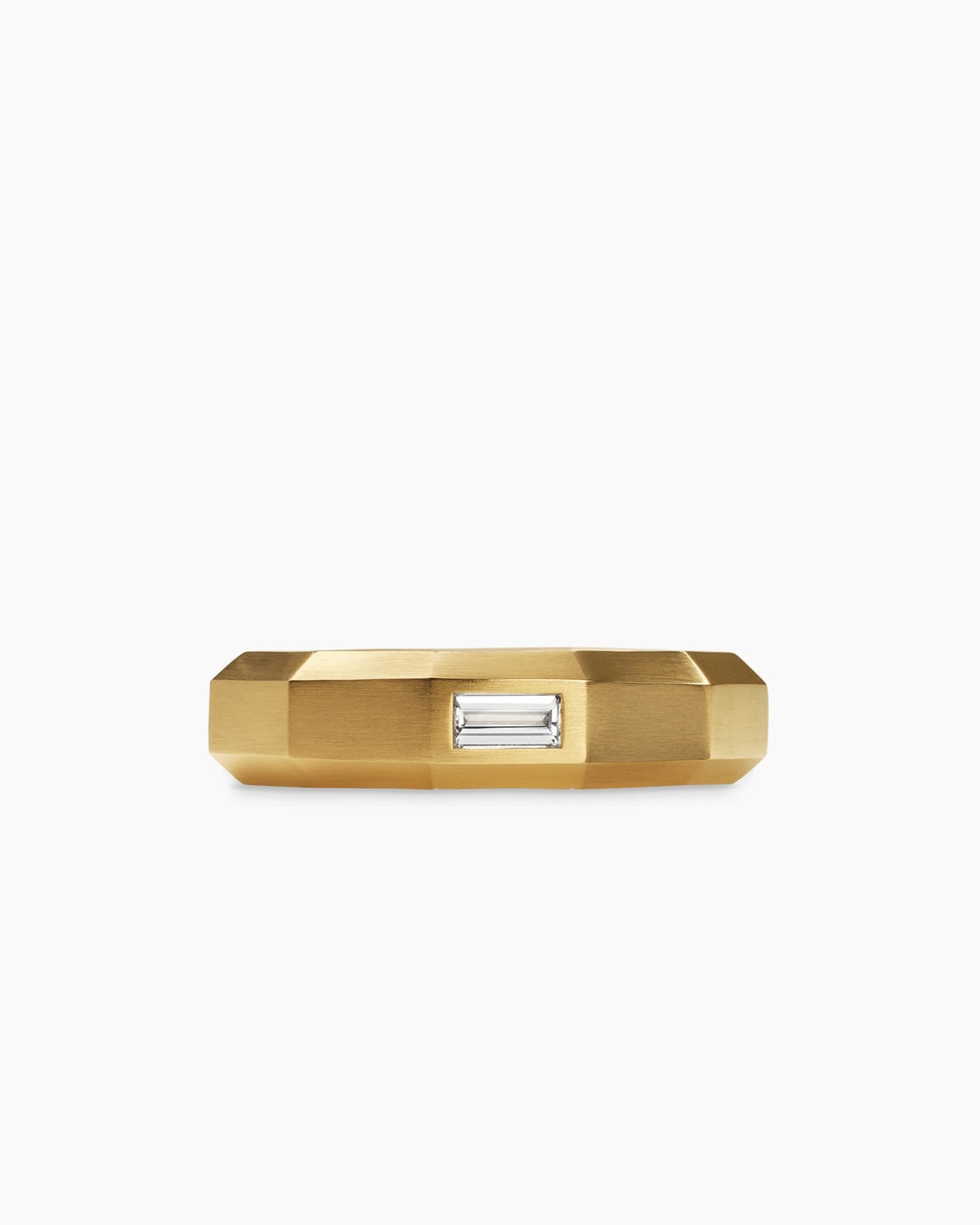 Mens Faceted Band Ring in 18K Yellow Gold with Center Diamond, 6mm