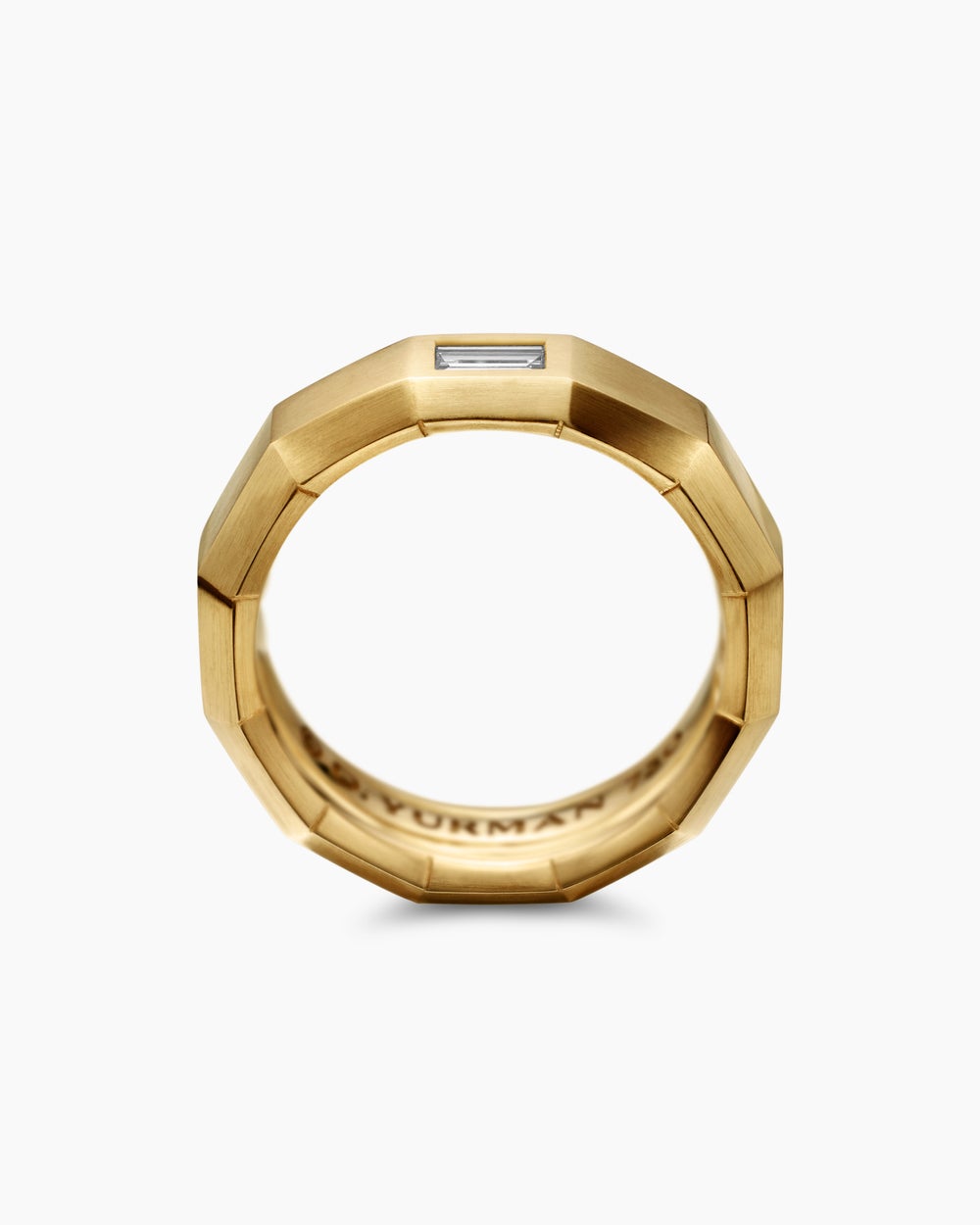 Mens Faceted Band Ring in 18K Yellow Gold with Center Diamond, 6mm