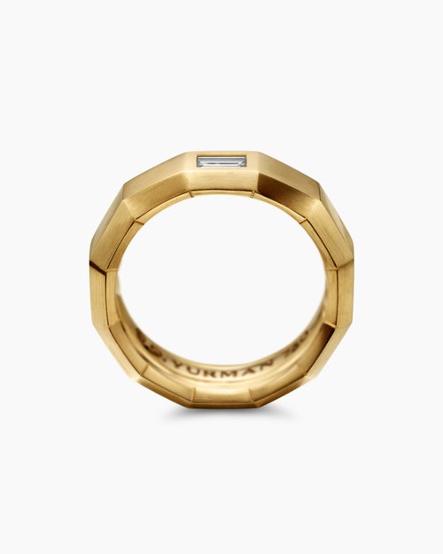Mens Faceted Band Ring in 18K Yellow Gold with Diamond, 6mm