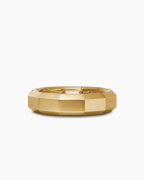 Mens Faceted Band Ring in 18K Yellow Gold with Diamond, 6mm