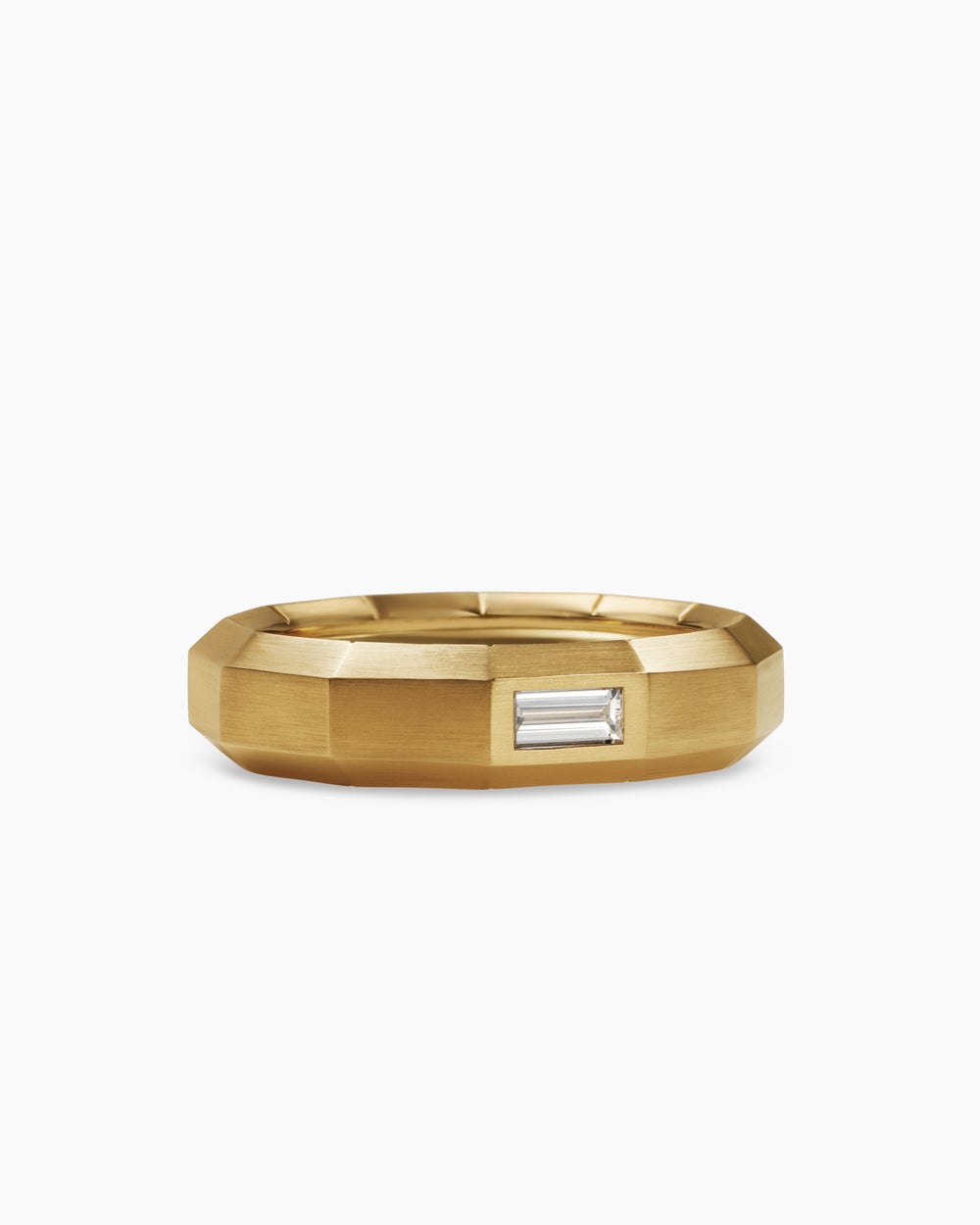 Mens Faceted Band Ring in 18K Yellow Gold with Center Diamond, 6mm