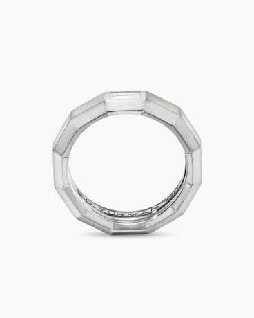 Faceted Band Ring in 18K White Gold with Centre Diamond, 6mm