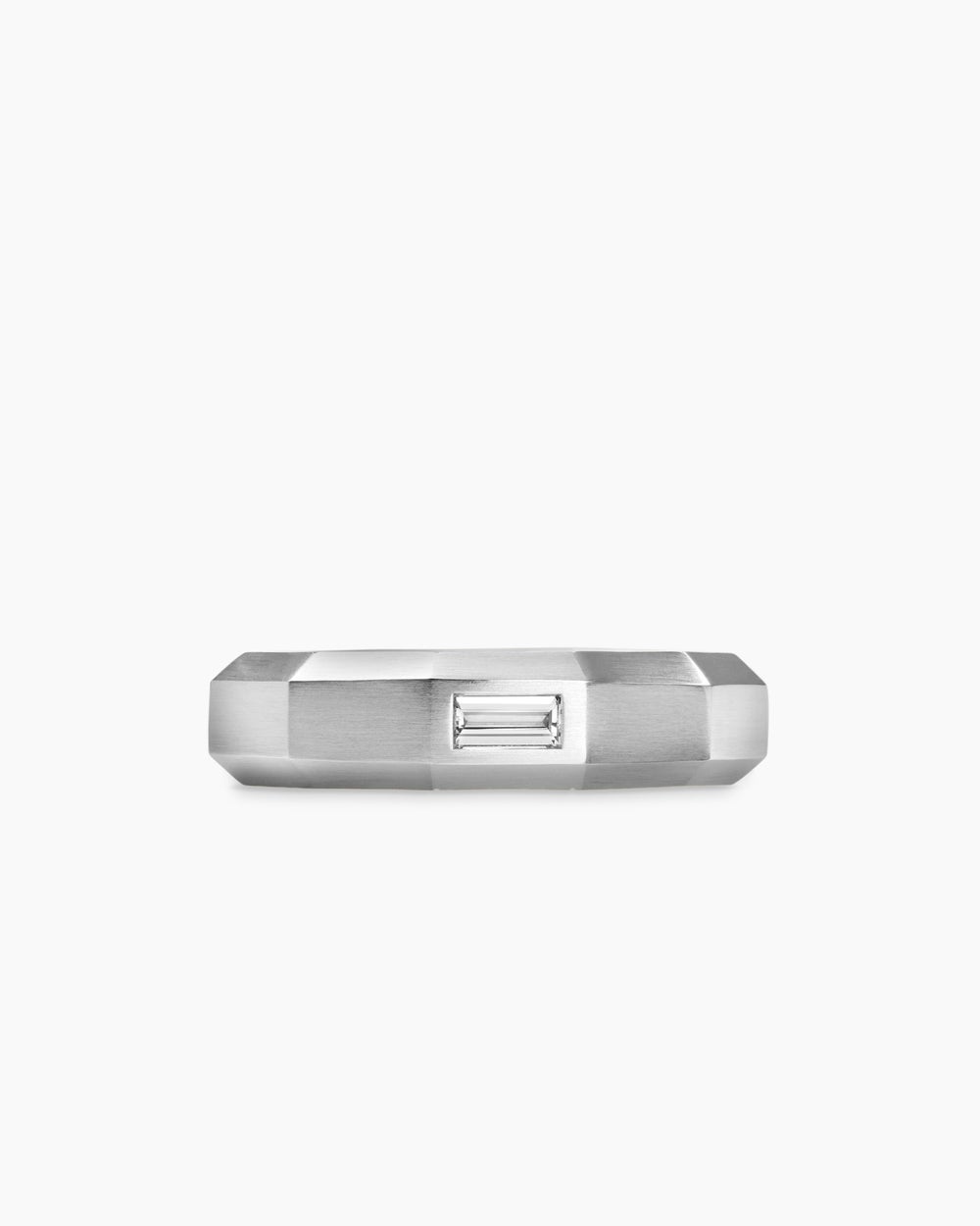 Mens Faceted Band Ring in 18K White Gold with Center Diamond, 6mm