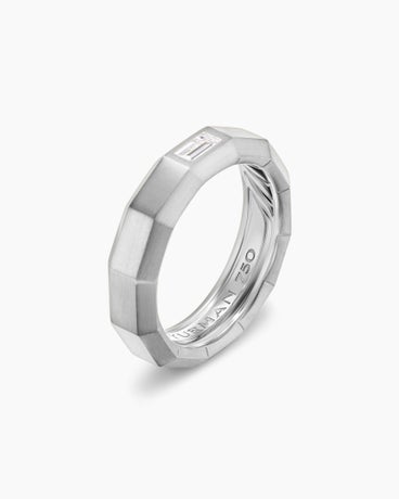 Faceted Band Ring in 18K White Gold with Center Diamond, 6mm