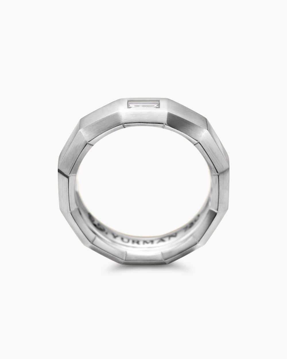 Mens Faceted Band Ring in 18K White Gold with Center Diamond, 6mm