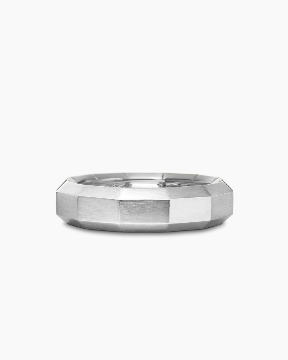 Mens Faceted Band Ring in 18K White Gold with Center Diamond, 6mm