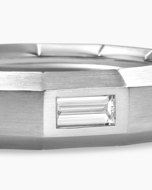 Mens Faceted Band Ring in 18K White Gold with Center Diamond, 6mm