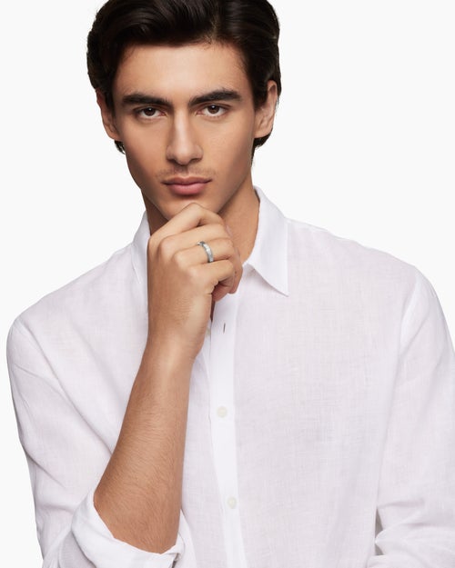 Mens Faceted Band Ring in 18K White Gold with Diamond, 6mm