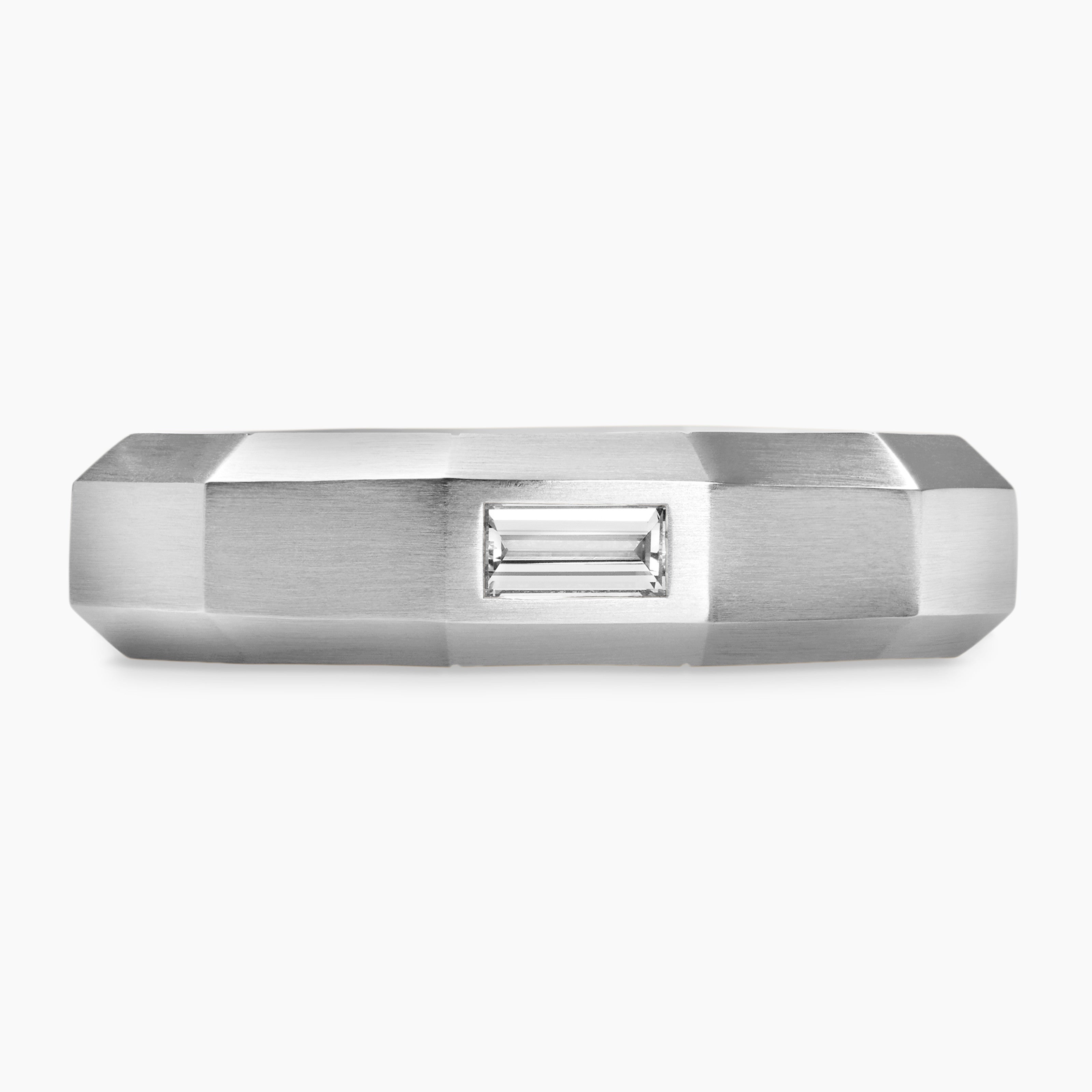 Mens Faceted Band Ring in 18K White Gold with Diamond, 6mm Mens Faceted Band Ring in 18K White Gold with Diamond, 6mm