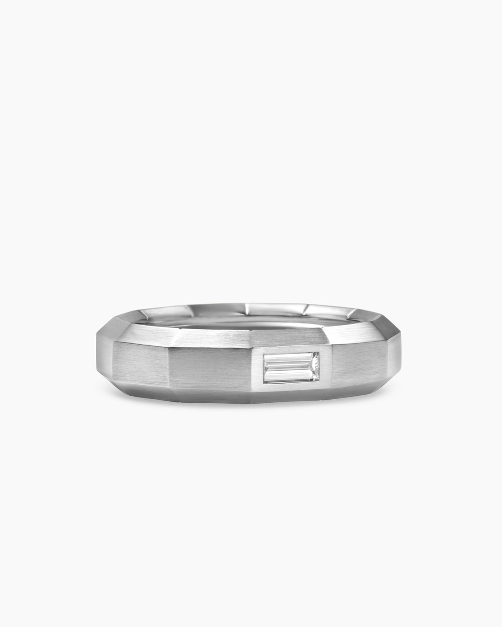 Mens Faceted Band Ring in 18K White Gold with Center Diamond, 6mm