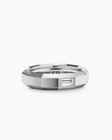 Faceted Band Ring in 18K White Gold with Centre Diamond, 6mm
