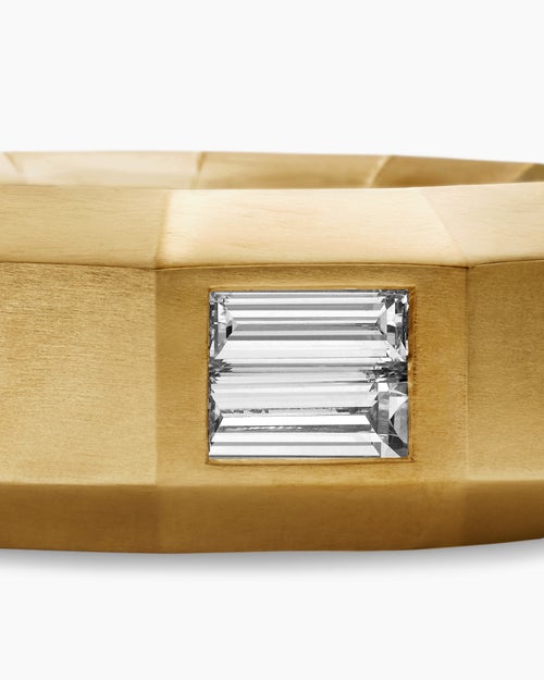 Mens Faceted Band Ring in 18K Yellow Gold with Center Diamond, 8mm