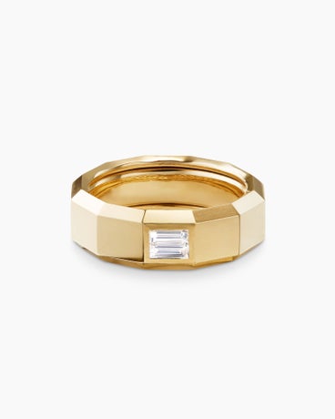 Faceted Band Ring in 18K Yellow Gold with Centre Diamond, 8mm