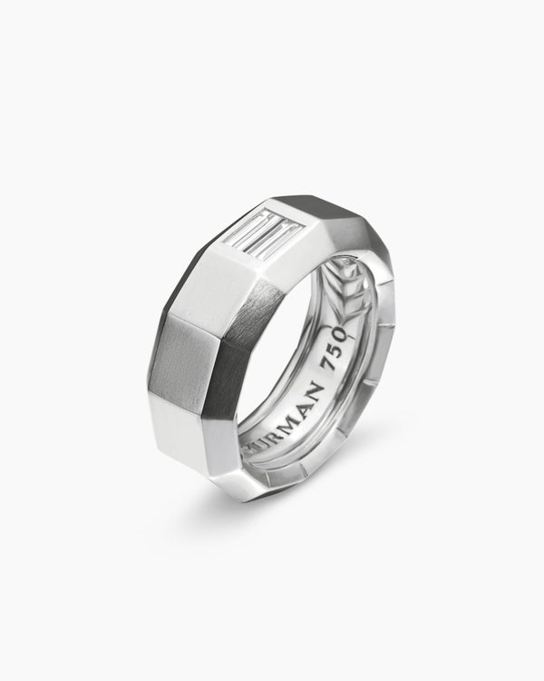 Anneau Faceted en or blanc 18 carats avec diamant central, 8 mm