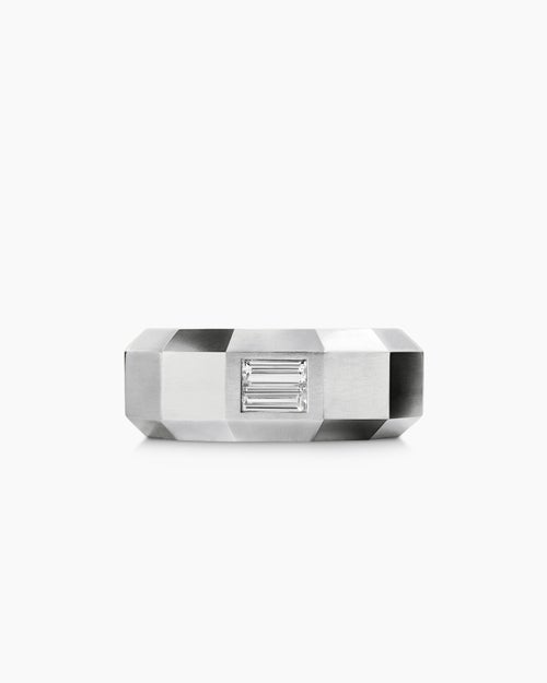 Mens Faceted Band Ring in 18K White Gold with Diamond, 8mm