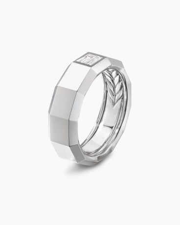 Faceted Band Ring in 18K White Gold with Center Diamond, 8mm