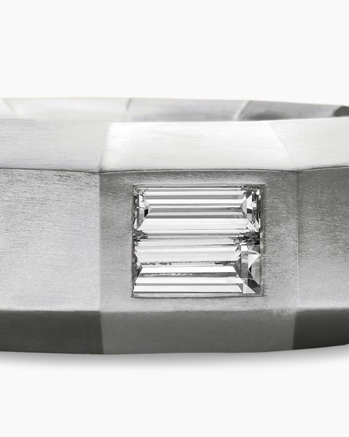Mens Faceted Band Ring in 18K White Gold with Diamond, 8mm