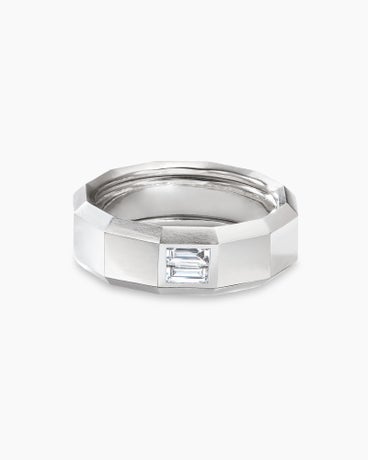 Faceted Band Ring in 18K White Gold with Centre Diamond, 8mm