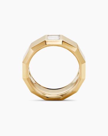 Faceted Band Ring in 18K Yellow Gold with Center Diamond, 10mm