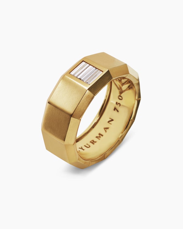 Faceted Band Ring in 18K Yellow Gold with Diamond, 10mm