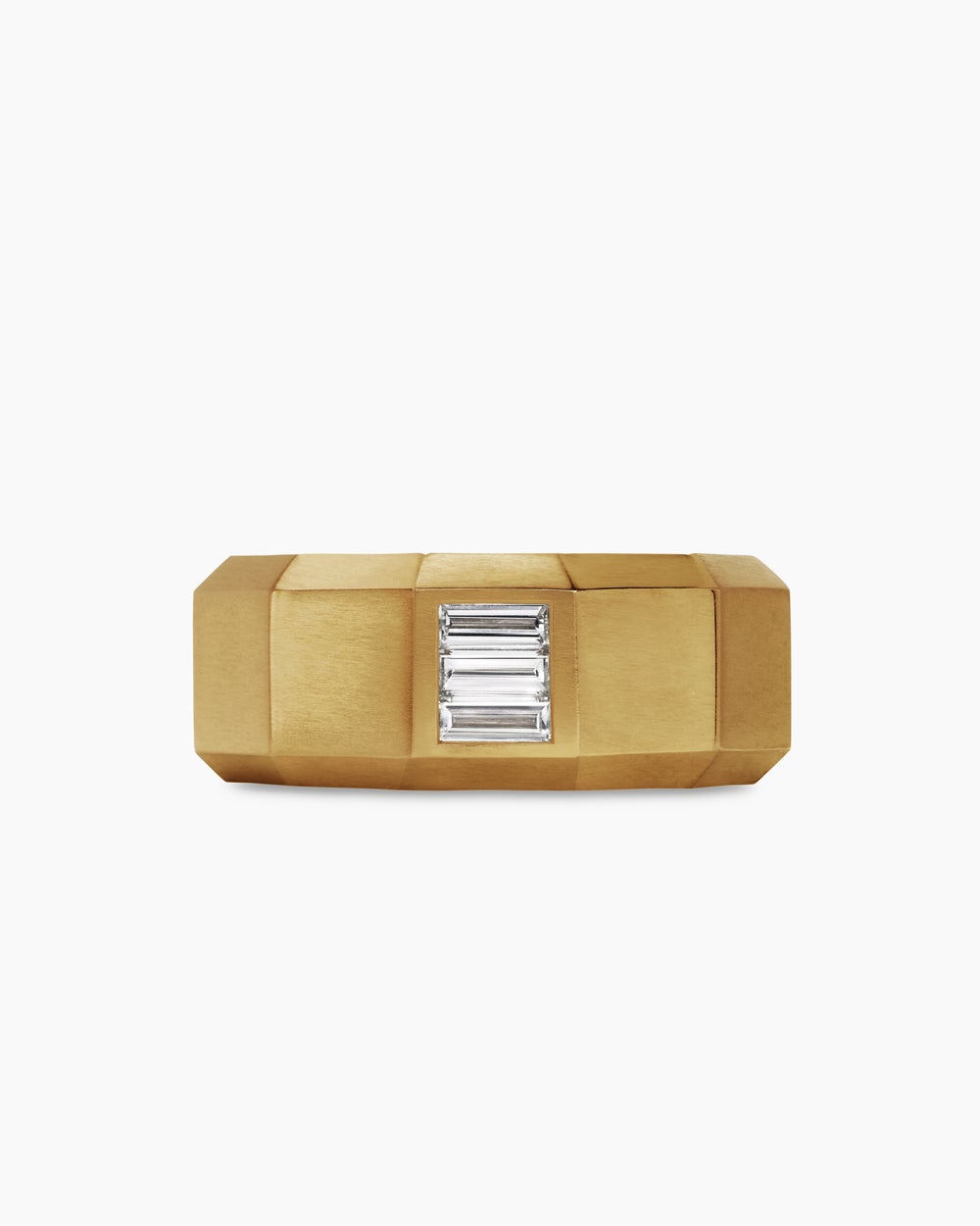 Mens Faceted Band Ring in 18K Yellow Gold with Diamond, 10mm