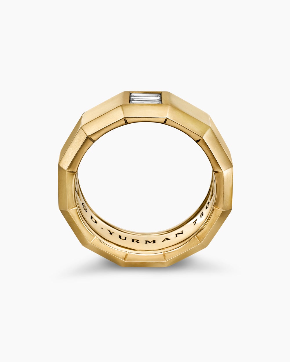 Mens Faceted Band Ring in 18K Yellow Gold with Diamond, 10mm