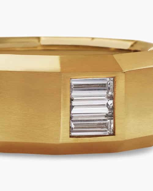 Mens Faceted Band Ring in 18K Yellow Gold with Center Diamond, 10mm