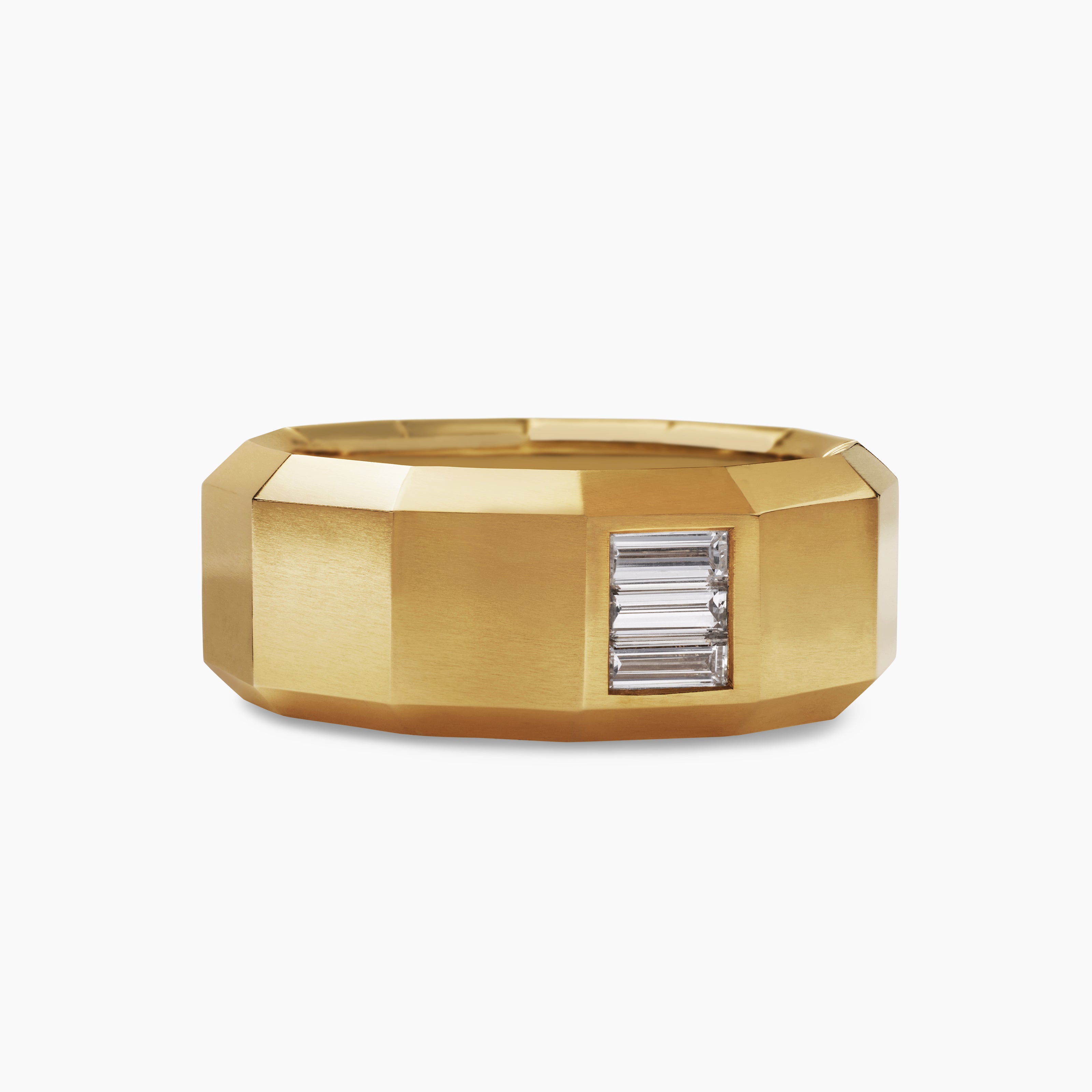 Mens Faceted Band Ring in 18K Yellow Gold with Diamond, 10mm