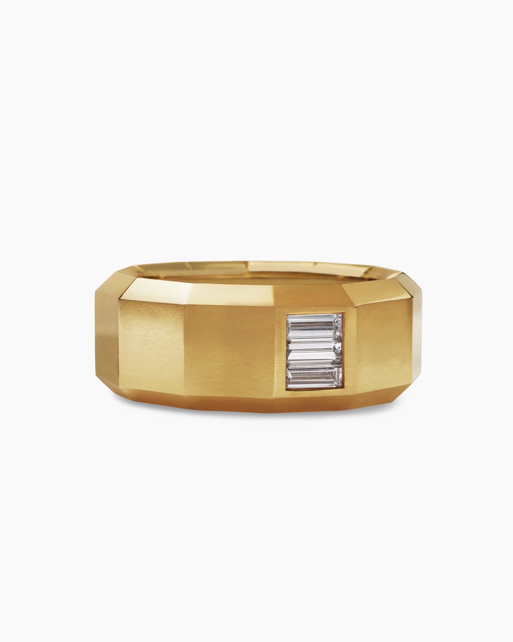 Mens Faceted Band Ring in 18K Yellow Gold with Diamond, 10mm