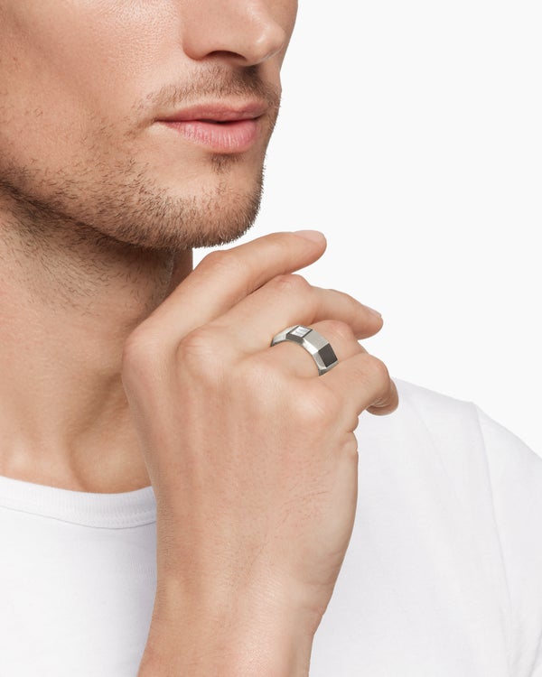 Faceted Band Ring in 18K White Gold with Diamond, 10mm