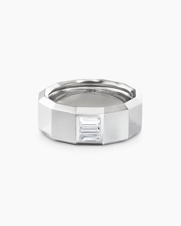 Faceted Band Ring in 18K White Gold with Center Diamond, 10mm