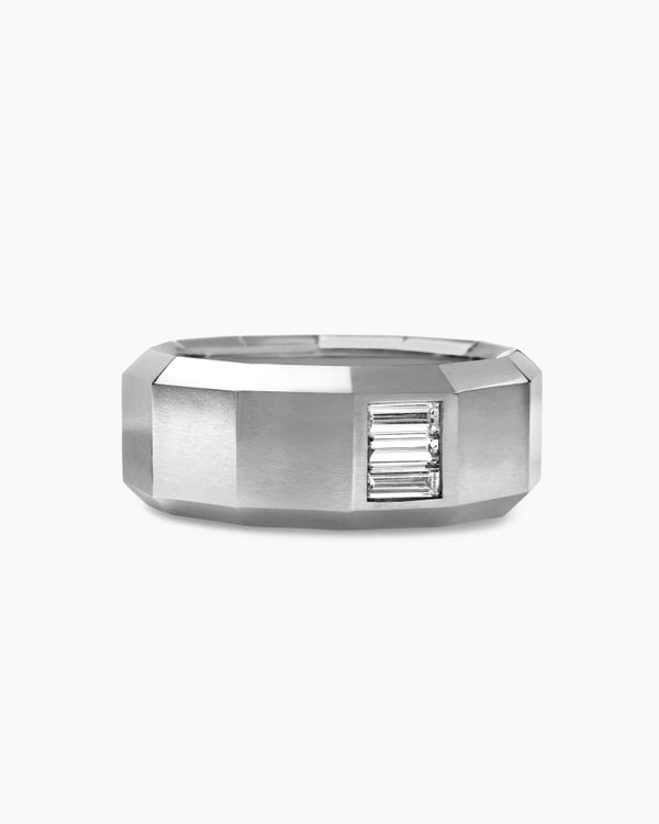 Faceted Band Ring in 18K White Gold with Diamond, 10mm