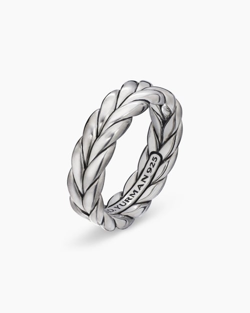 Mens Chevron Band Ring in Sterling Silver, 6mm