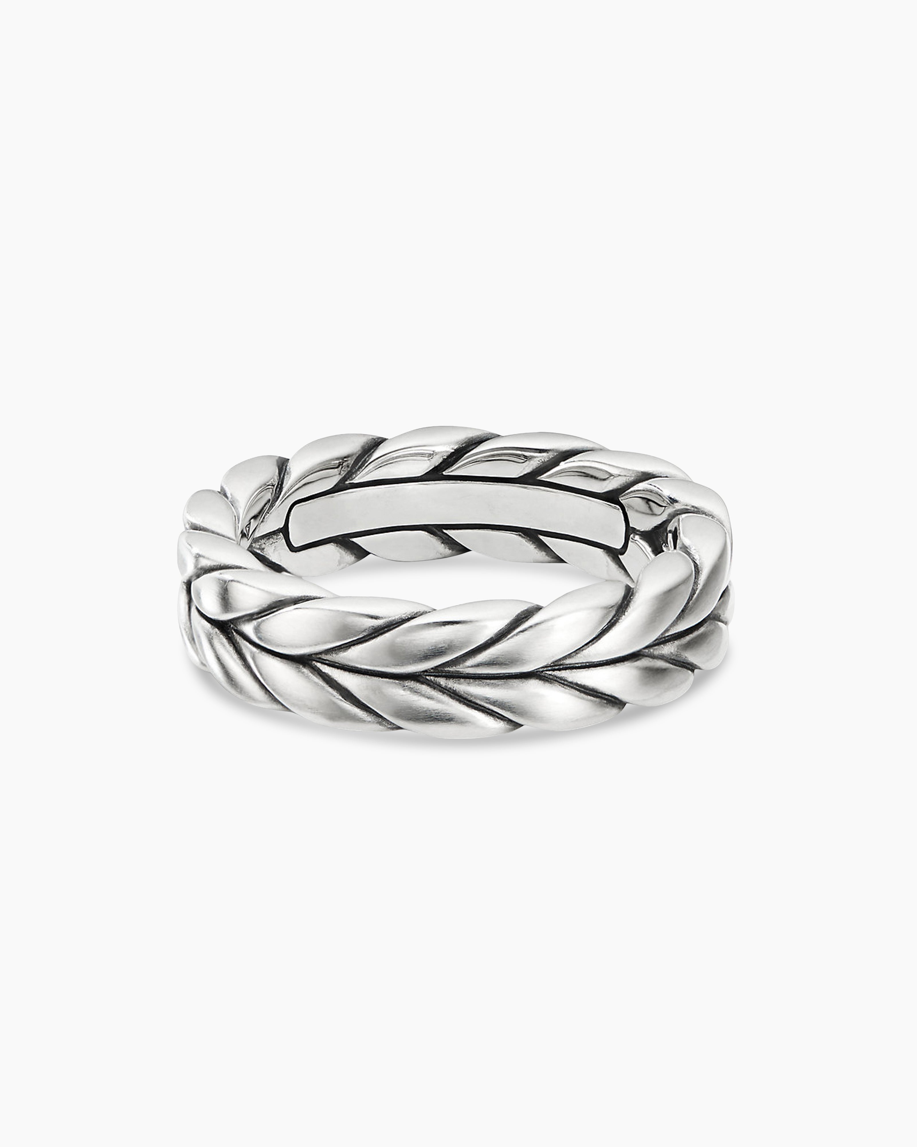 Cable Inset Band Ring in Sterling Silver, 8mm