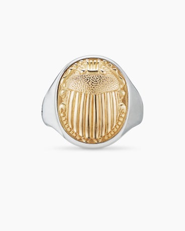 Petrvs® Scarab Signet Ring in Sterling Silver with 18K Yellow Gold, 21.5mm