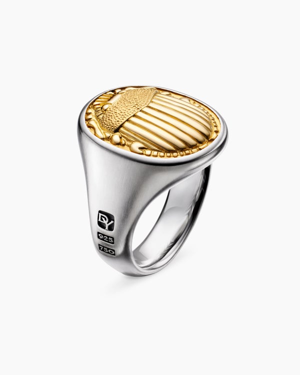 Petrvs® Scarab Signet Ring in Sterling Silver with 18K Yellow Gold, 21.5mm