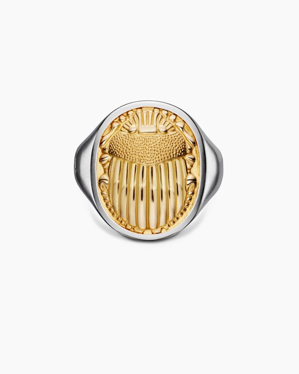 Petrvs® Scarab Signet Ring in Sterling Silver with 18K Yellow Gold, 21.5mm