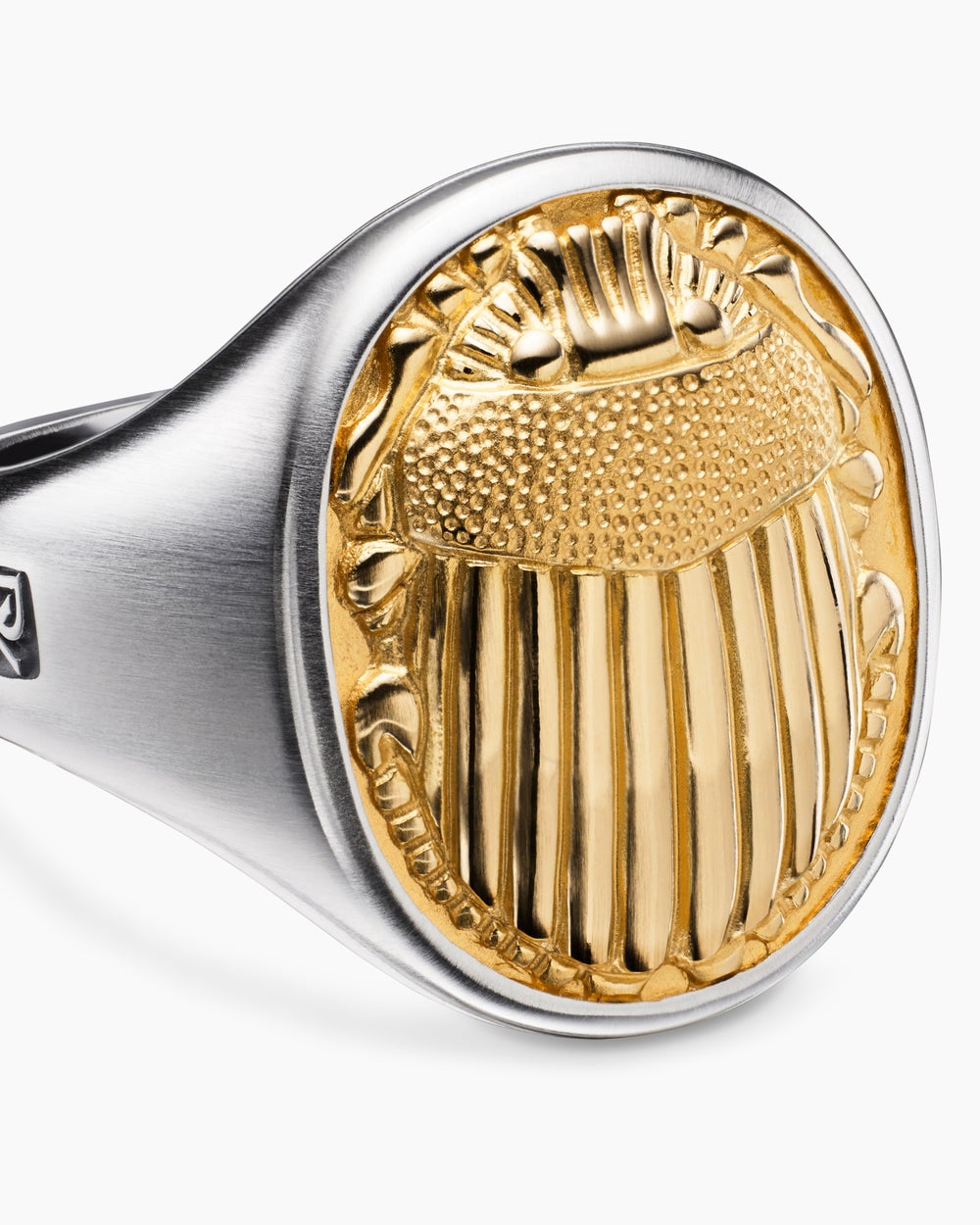 Bague chevalière avec scarabée Petrvs en argent sterling avec or jaune 18 carats, 21,5 mm hommes