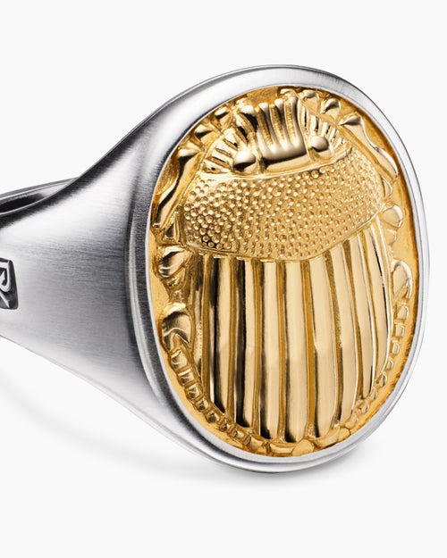 Mens Petrvs Scarab Signet Ring in Sterling Silver with 18K Yellow Gold, 21.5mm