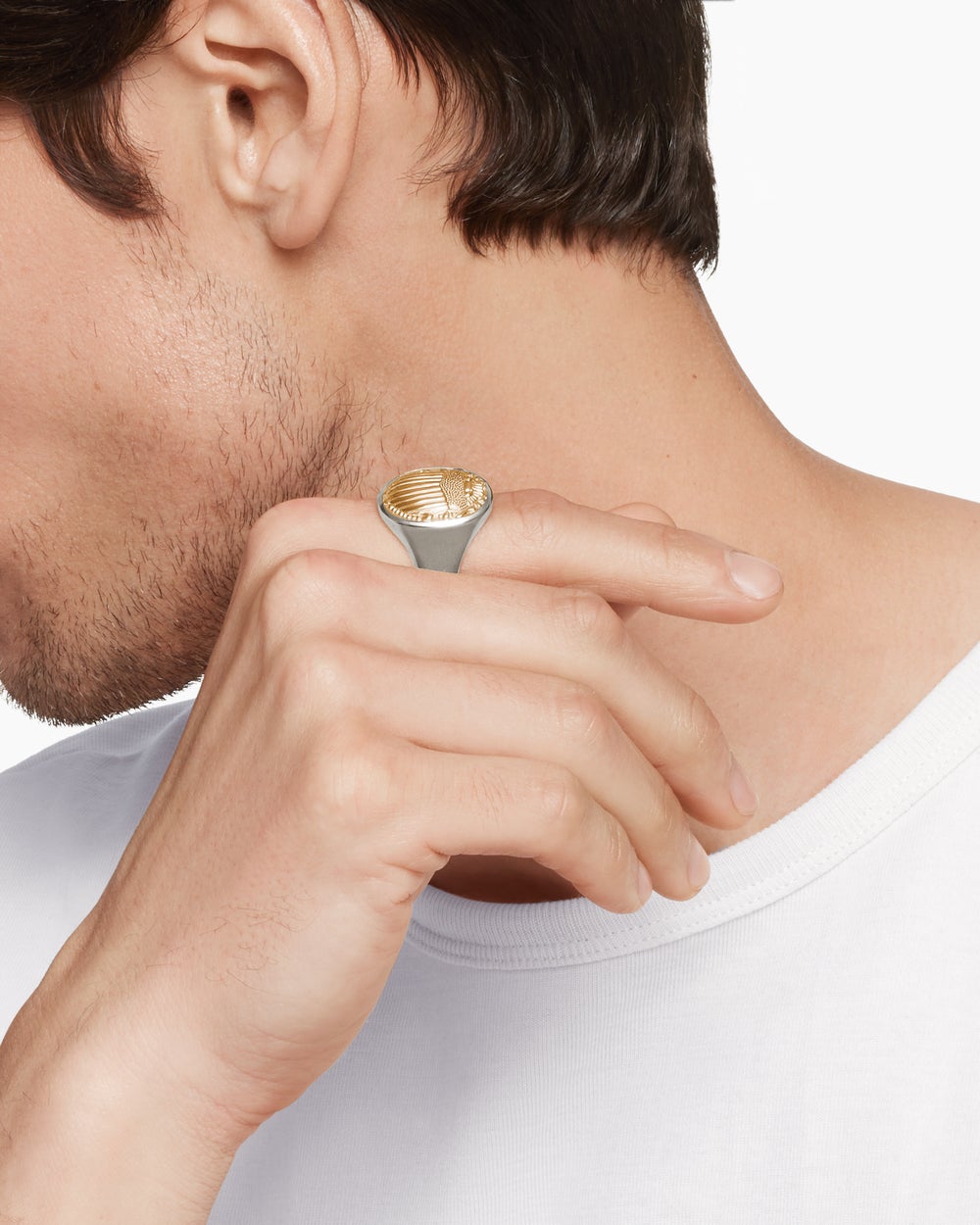 Bague chevalière avec scarabée Petrvs en argent sterling avec or jaune 18 carats, 21,5 mm hommes